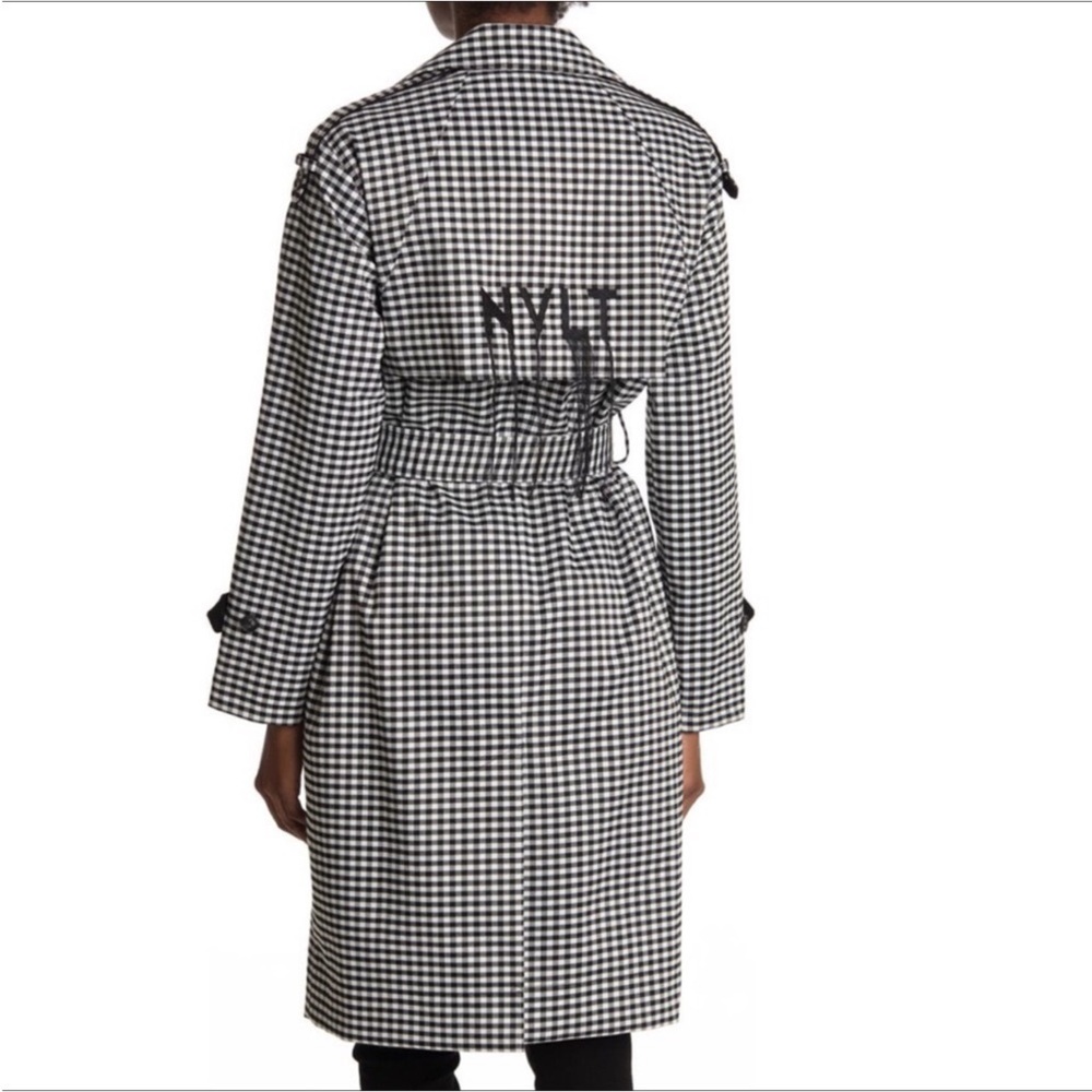 New NVLT Black White Gingham Trench Coat Utility Rain Long Jacket Size XL